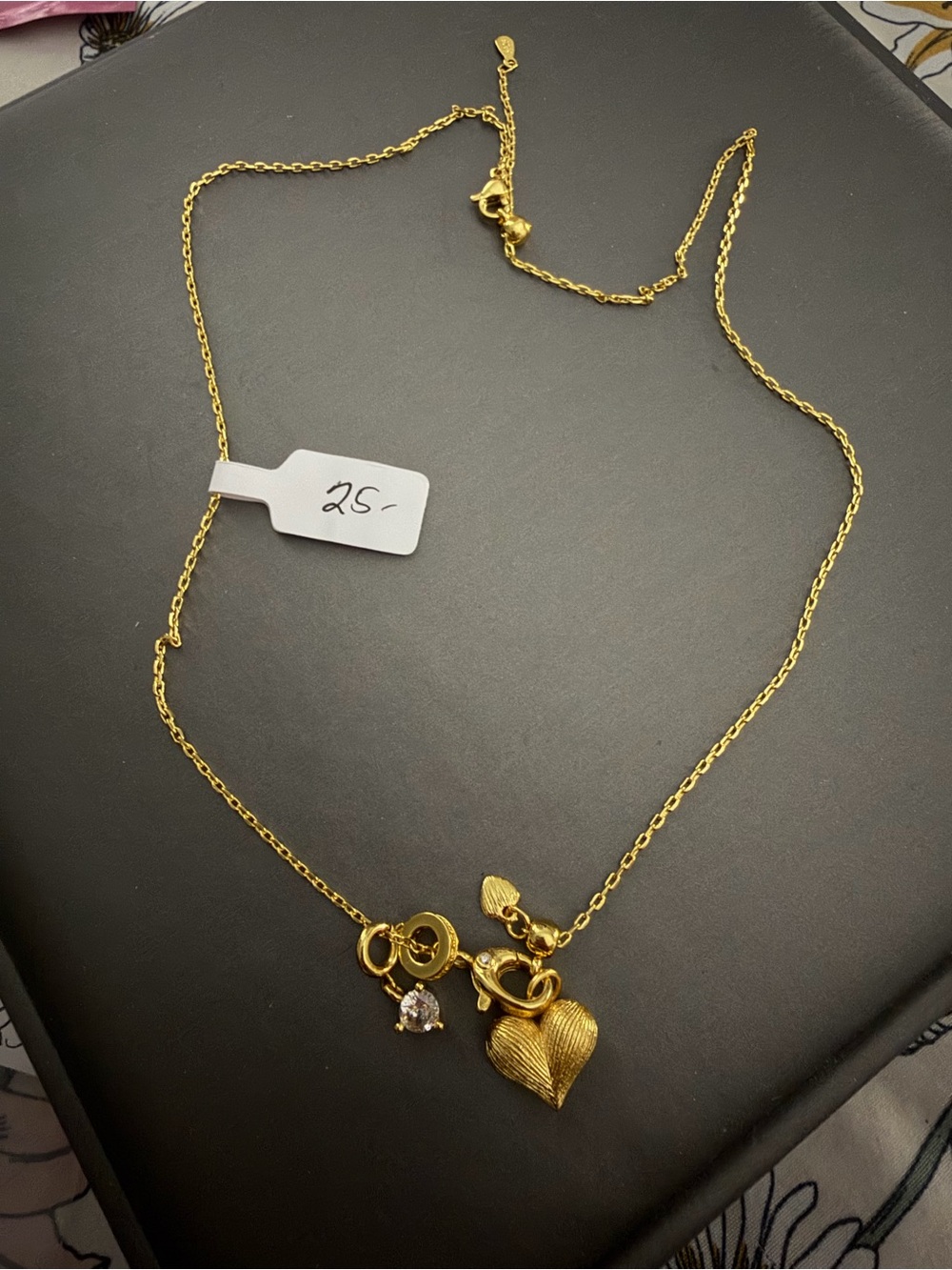 Gold Heart Charm Necklace with Crystal Accent - Women's Jewelry